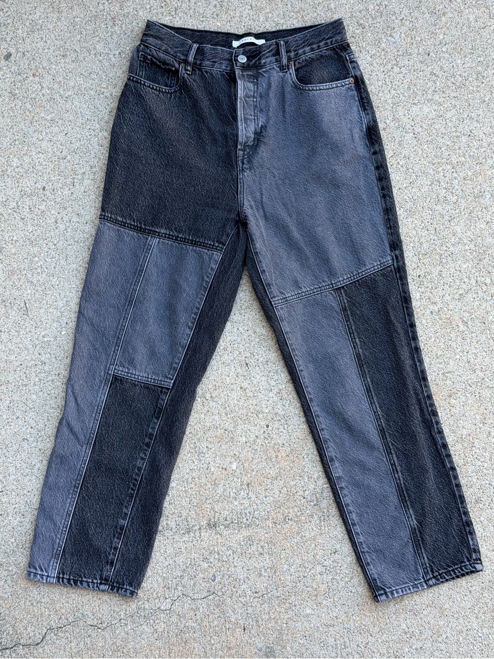PacSun Two Tone Patchwork Black Gray Jeans High Rise Straight Leg Size 29